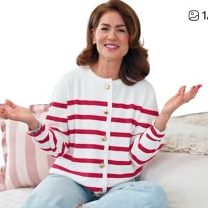 Smash + Tess Cherry Red and White Striped Cardigan